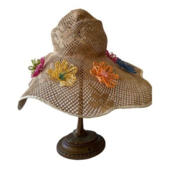 Made In Italy Expressly for Alexander's Vintage Flower Decorated Straw Hat - Picture 2 of 14